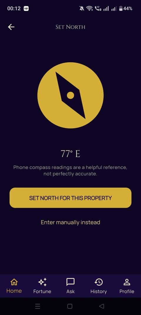 PalmGuru Vastu screen for setting your home's north direction